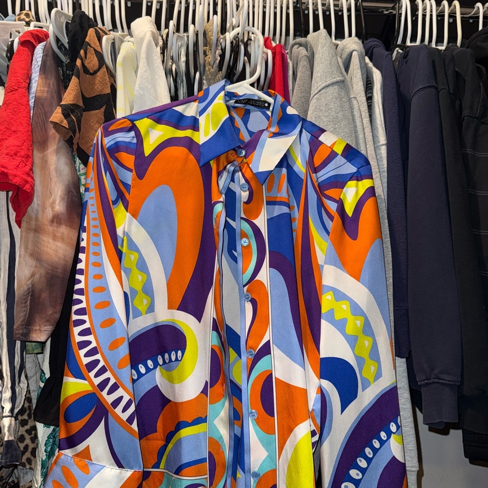 Zara Colorful Abstract Button-Up Shirt